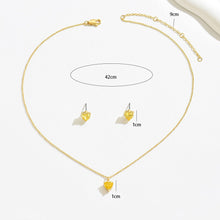 Elegant Heart-Shaped Yellow Crystal Pendant  Necklace And Stud Earrings Set