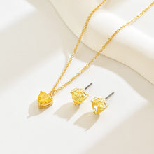 Elegant Heart-Shaped Yellow Crystal Pendant  Necklace And Stud Earrings Set