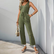 Casual Jumpsuit Drawstring Sleeveless Solid Color One-piece Trousers