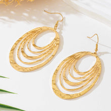 European And American Fashion Elegant 3 Layer Hollow Oval Shaped Big Gold-color Stainless Steel Dangle Drop Earrings