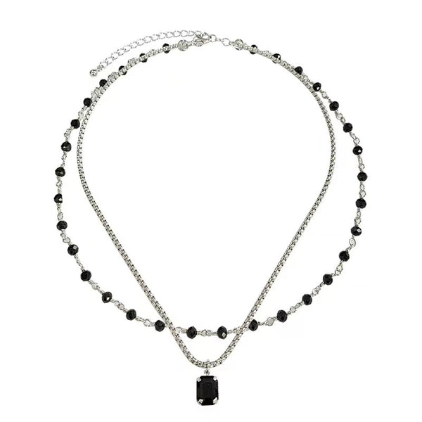 Double Layer Twin Black & Rhimestone Necklace Ins Style New Simple Clavicle Chain