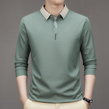 New Men's Autumn Business Fit Solid Color Polo Collar Bottoming Shirt