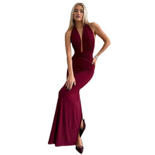 Women's Clothing V-neck Halter Backless Pleated High Waist Dress