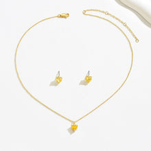 Elegant Heart-Shaped Yellow Crystal Pendant  Necklace And Stud Earrings Set