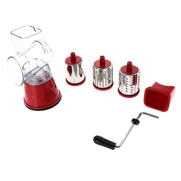 Manual Rotary Drum Grater Stainless Steel Cheese Grater Vegetables Cutter Slicing Tool Shredder Red